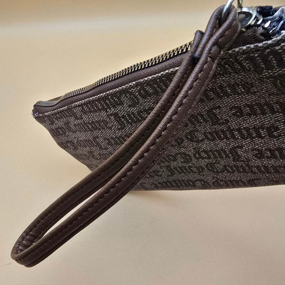 Juicy Couture Brown Monogram Logo Wristlet Wallet Pouch with Gold Tone Hardware